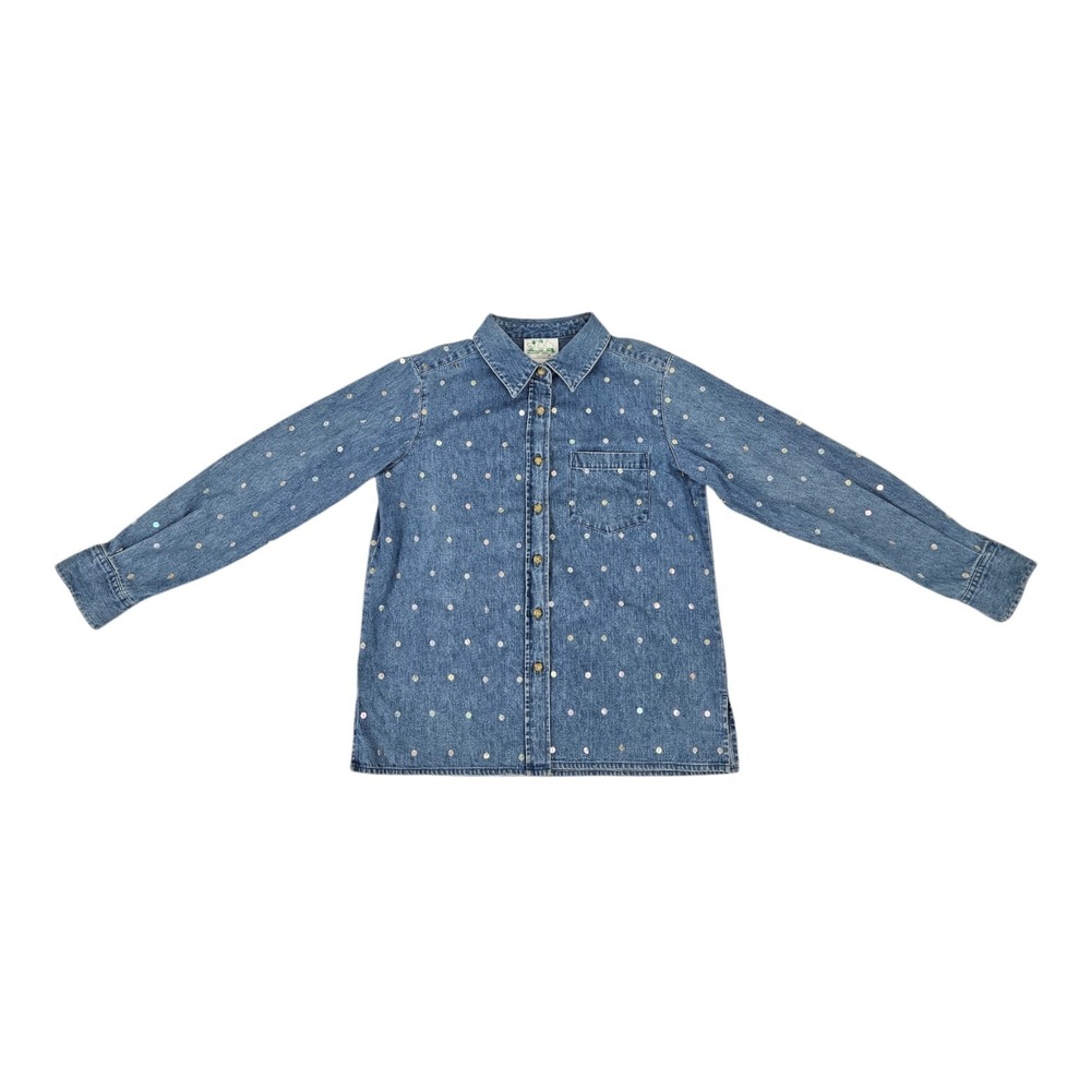 Vintage Western Denim Top Blouse Button-Up Long Sleeve Embellished Women's S - Picture 2 of 9